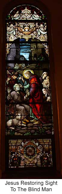 Jesus Restoring Sight to Blind Man Stained Glass Window